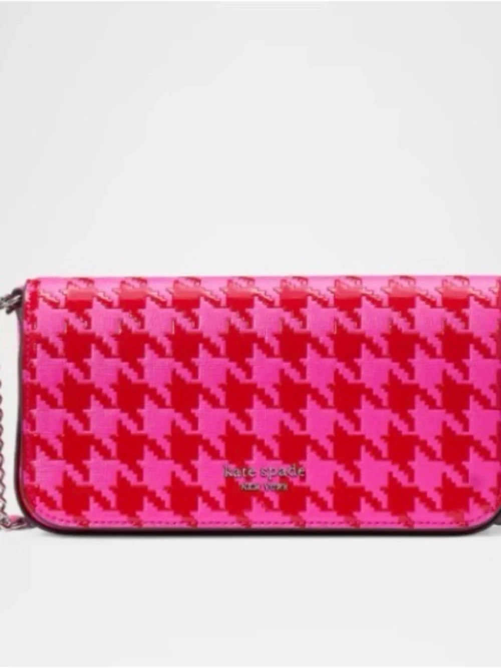 kate spade Pink Houndstooth Patent Clutch Wallet